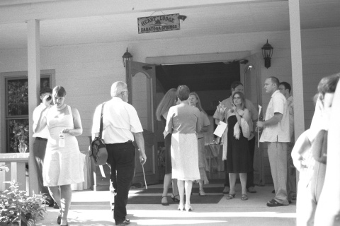 Guests begin to gather in front of the Heart Lodge